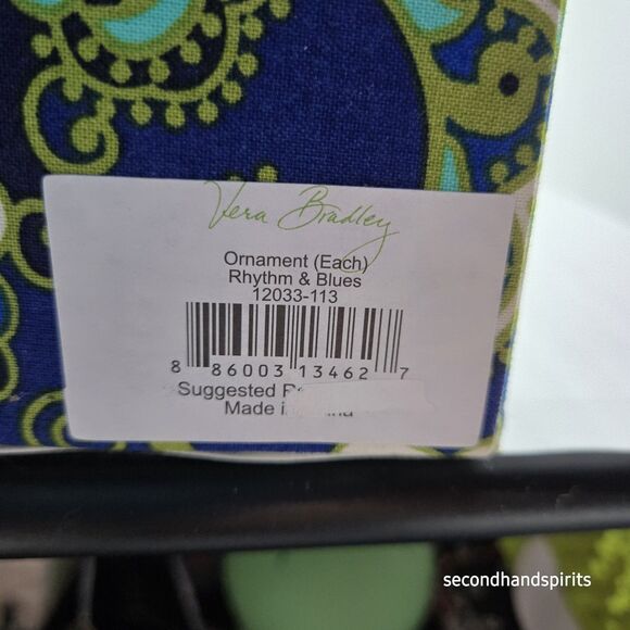 Vera Bradley 2011 Rhythm And Blues Glass Ball Ornament Christmas W Box - Picture 3 of 7